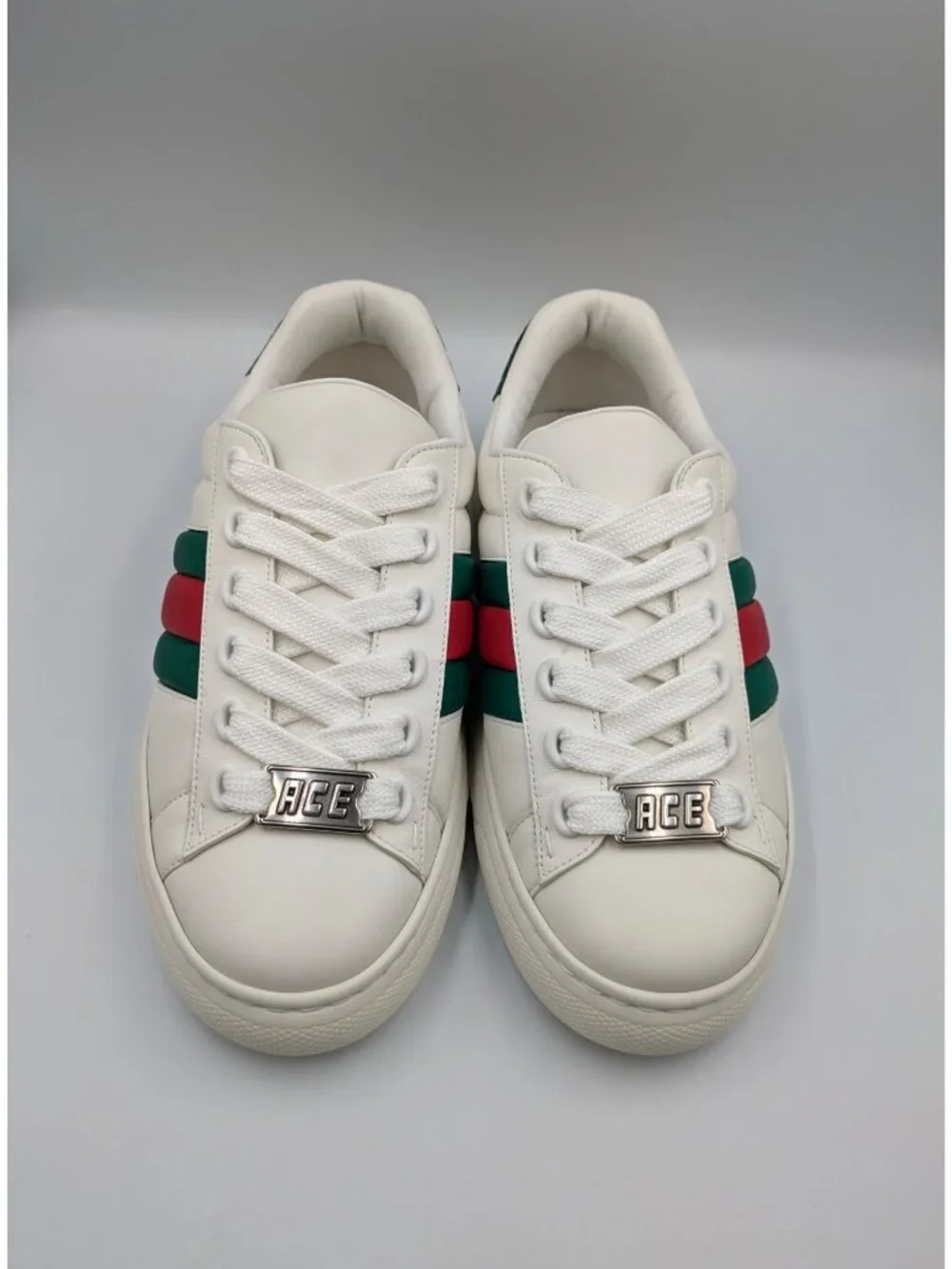Gucci Men’s Ace Stripe Ultralight Plume Calfskin Low-top Sneakers White Green UK
